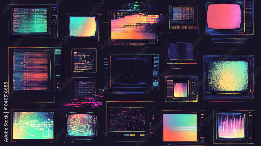 Poster error screen vector design. a collection of illustrations featuring digital pixel noise and glitch e