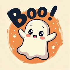 Cute Boo Ghost Halloween Illustration - Kawaii Style
