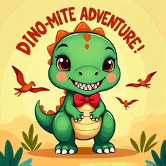 Fototapeta premium Kawaii T-Rex Dino-Mite Adventure Illustration