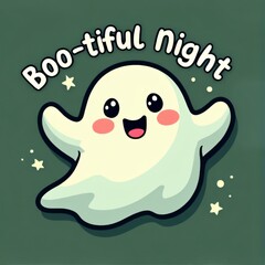 Obraz premium Cute Boo-tiful Ghost Halloween Night Illustration
