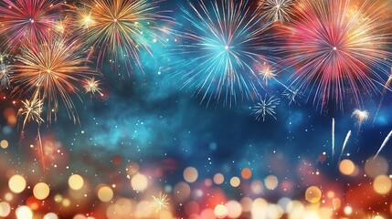 Fototapeta premium Vibrant Midnight Fireworks Lighting Up the Sky