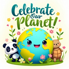 Fototapeta premium Celebrate Our Planet Cute Earth Design