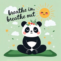 Kawaii Panda Meditating Design, Breathe In Breathe Out