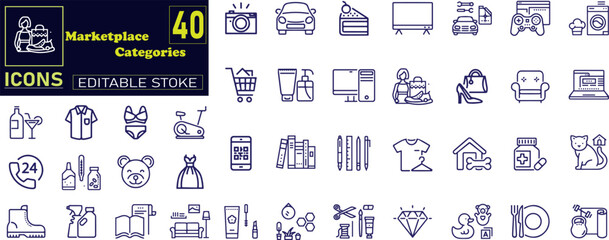 Marketplace Categories Line Editable Icons set. Vector illustration in modern thin line style of e-commerce related icons .