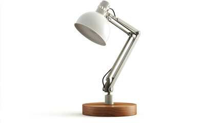 Modern White Desk Lamp with Adjustable Arm and Wooden Base