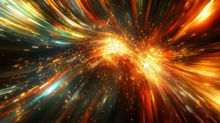 A captivating scene of luminous data flow with swirling rays and explosive elements, representing the excitement of hyper-speed travel, against a rich background, without people, without text, without
