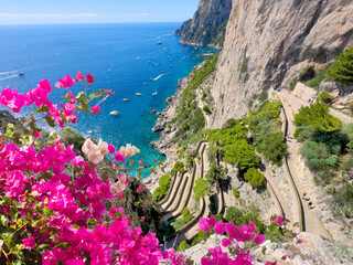 Via Krupp vintage stairs to sea, Capri island, Italy