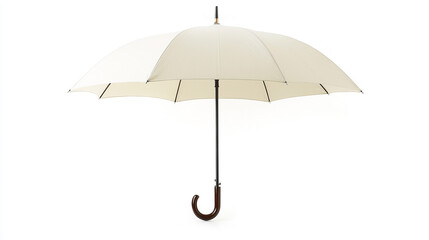 White Umbrella with Wooden Handle   Open  Isolated on White Background