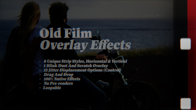 Old Film Animated Overlay Effects, Organic Film Frame Jitter Overlays with Dust & Scratches (Horizontal & Vertical)
