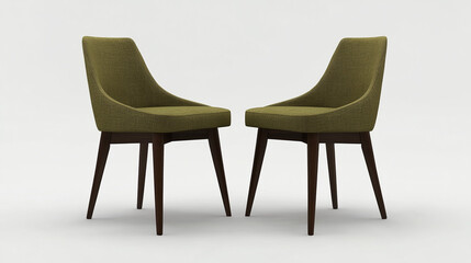 Modern Olive Green Dining Chairs with Dark Wood Legs   Set of Two
