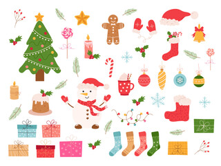 Christmas, New Year holidays icon big set. Flat style collection. Vector illustration