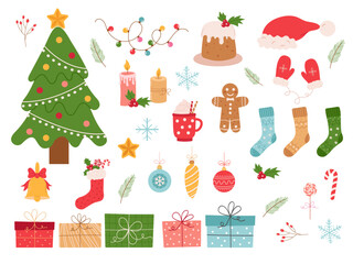 Christmas, New Year holidays icon big set. Flat style collection. Vector illustration