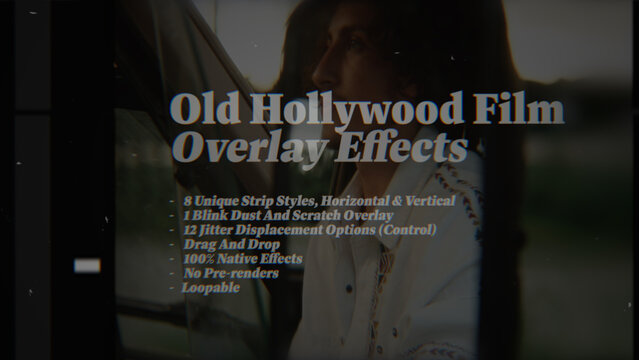 Old Hollywood Film Animated Overlay Effects, Organic Film Frame Jitter Overlays with Dust & Scratches (Horizontal & Vertical)
