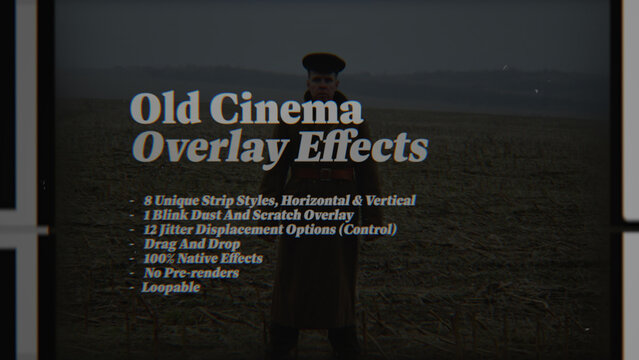Old Cinema Film Reel Animated Overlay Effects, Organic Film Frame Jitter Overlays with Dust & Scratches (Horizontal & Vertical)
