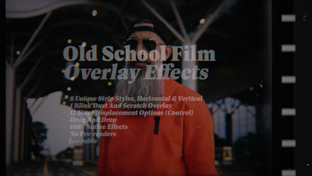 Old School Film Animated Overlay Effects, Organic Film Frame Jitter Overlays with Dust & Scratches (Horizontal & Vertical)
