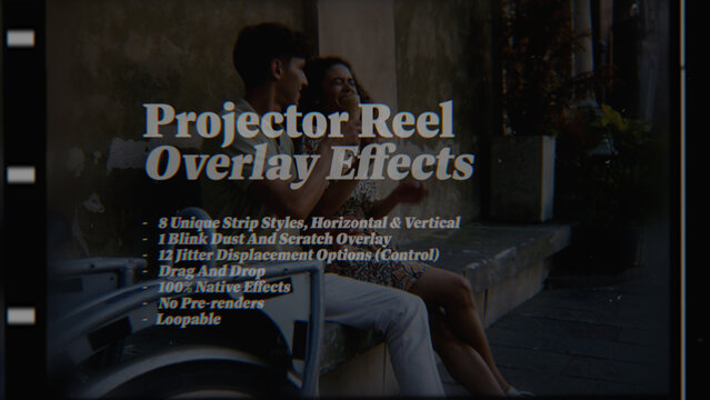 Projector Reels Animated Overlay Effects, Organic Film Frame Jitter Overlays with Dust & Scratches (Horizontal & Vertical)
