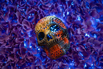 Day of the Dead themed skull statues.