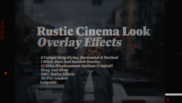 Rustic Cinema Look Animated Overlay Effects, Organic Film Frame Jitter Overlays with Dust & Scratches (Horizontal & Vertical)
