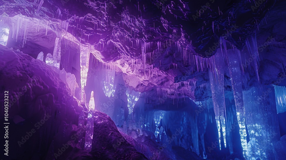 Poster a cave with walls that glow and pulse with a soft, otherworldly light, illuminating strange formatio