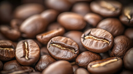 Naklejka premium Roasted Coffee Beans Macro Closeup Dark Brown Food Texture Background