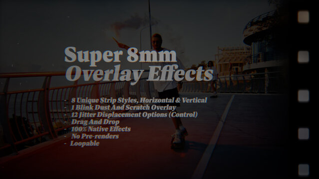 Super 8mm Film Strip Animated Overlay Effects, Organic Film Frame Jitter Overlays with Dust & Scratches (Horizontal & Vertical)
