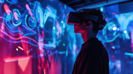 A digital artist creating immersive virtual reality installations in a cutting-edge art gallery, Virtual reality art scene, Contemporary style