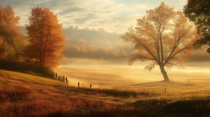 Obraz premium Tranquil Fall Scene with Light Mist