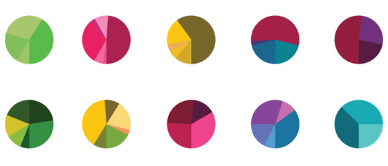 Pie charts diagrams. Different color circles. donut and pie chart infographic elements set. Colorful diagram collection with. Circle icons for infographic.