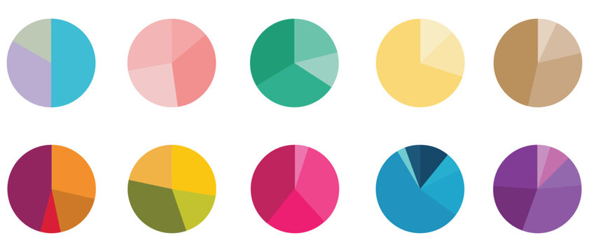 Pie charts diagrams. Different color circles. donut and pie chart infographic elements set. Colorful diagram collection with. Circle icons for infographic.