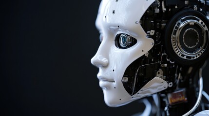 Fototapeta premium A detailed close-up of a humanoid robot's intricate facial expression and sensory input sensors, Humanoid robotics style, photo of