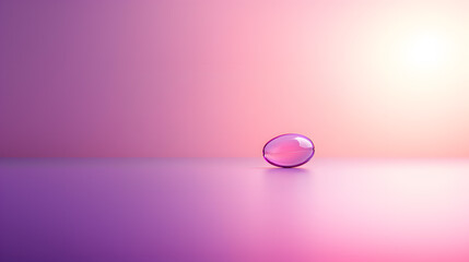 A Vibrant Purple Pill Resting on a Soft Surface Against a Glowing Pastel Background at Sunset