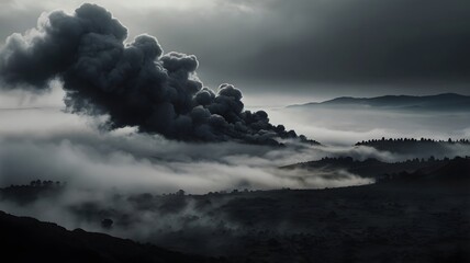 Fototapeta premium The wild burns with intense fire, sending plumes of smoke high into the sky.