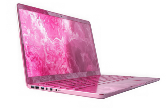Pink Traditional Clamshell Laptop isolated on transparent background, png file, no background png file - Powered by Adobe