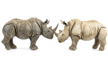 Obraz premium Two Handcrafted Rhinoceros Figurines on Clear Background Generative AI