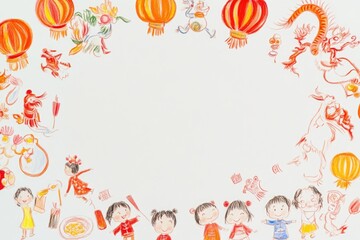 Fototapeta premium Festive Children's Drawing Featuring Lunar New Year Celebration