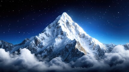 Snow-covered K2 rises majestically under a brilliant canopy of stars, showcasing nature's beauty at night