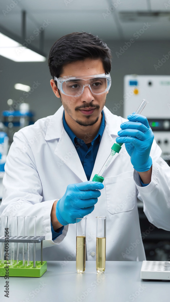 Poster scientist conducting experiment in advanced laboratory