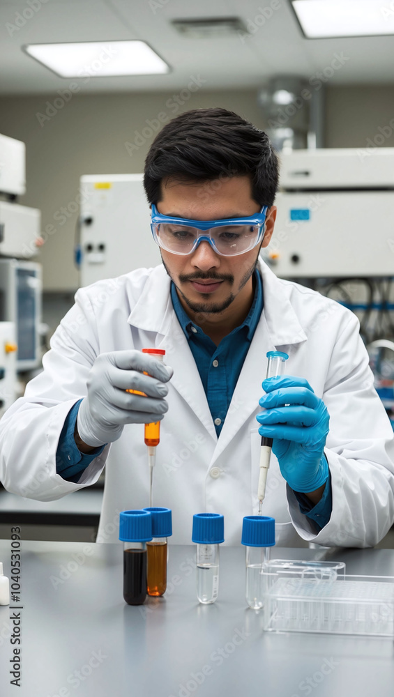 Poster scientist conducting experiment in advanced laboratory