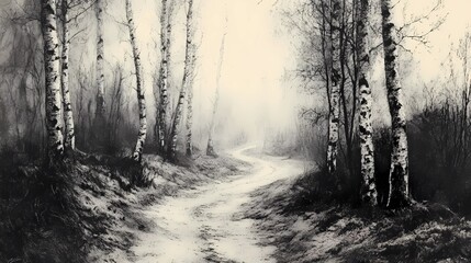 Misty autumn forest with golden leaves and fog covering the trees, creating a tranquil and serene atmosphere perfect for nature-themed visuals.