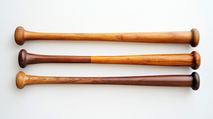 Three Wooden Baseball Bats Isolated on White Background