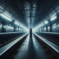 Eerie Figure Standing in Abandoned Metro