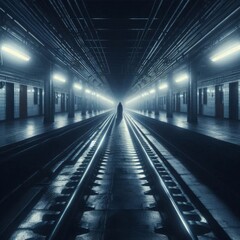 Dark Shadow in the Depths of a Subway Station