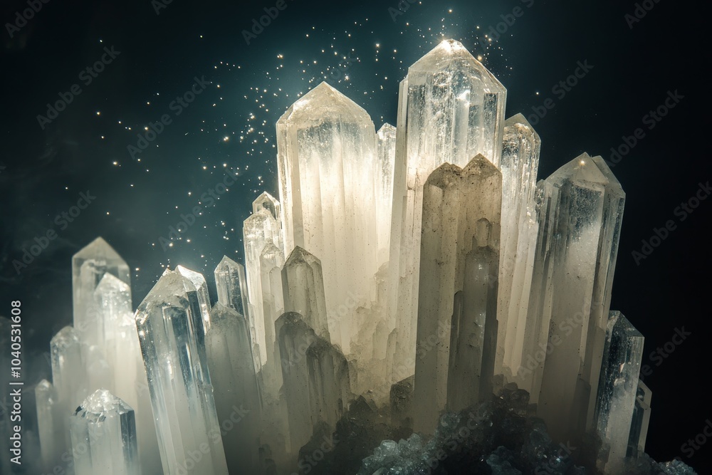 Poster a mesmerizing crystal cluster shimmers amidst a cosmic dreamscape, radiating ethereal light and invi
