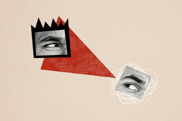 Composite trend artwork 3D image photo collage of monochrome fragment human face two piece eyes...