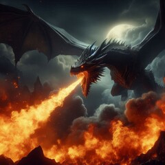 Dark Dragon Spitting Massive Fire
