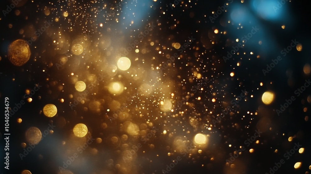 Poster golden shimmering particles floating amidst a dark background creating a magical atmosphere