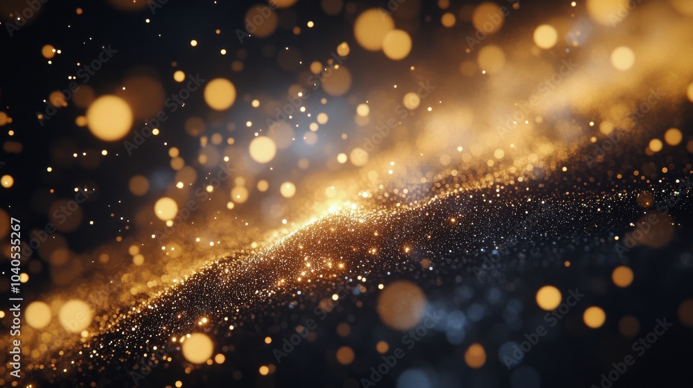 Poster golden shimmering particles floating amidst a dark background creating a magical atmosphere