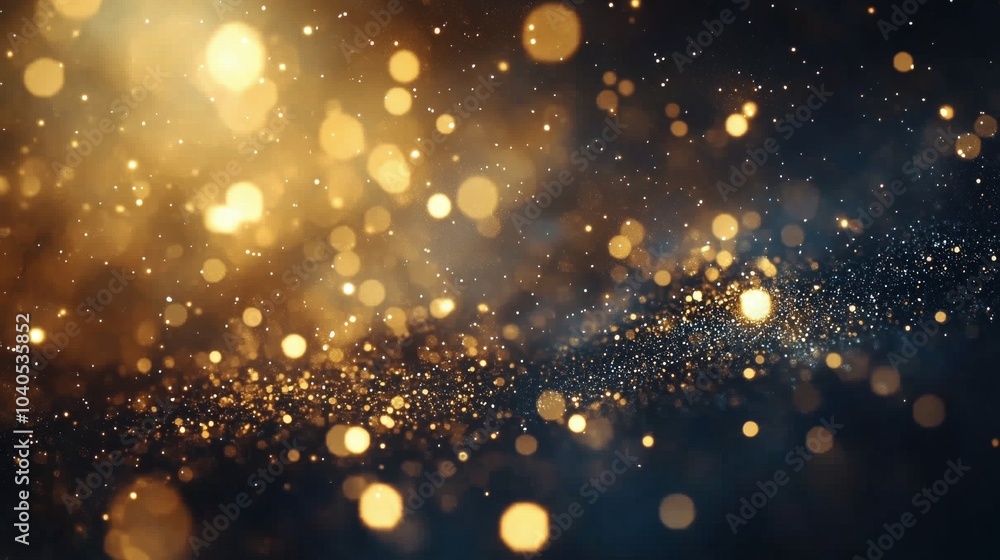 Poster golden shimmering particles floating amidst a dark background creating a magical atmosphere