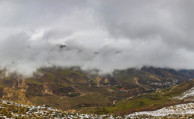 Fog and snow in the mountains of Azerbaijan