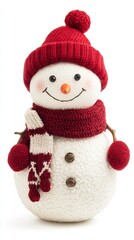 A cheerful snowman wearing a red hat and scarf stands on a snowy surface, embodying the spirit of winter and festive cheer